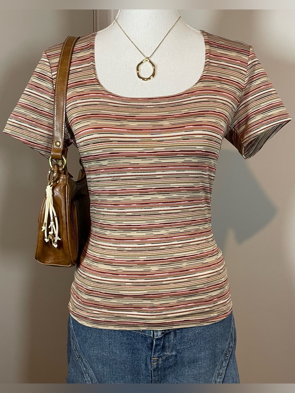 Y2K Retro Multicolor Striped Glitter 70s Inspired Form Fitting Small Top
